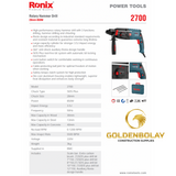 Ronix Corded Rotary Hammer,1250W, SDS-Plus Model #2700