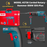 Ronix Corded Rotary Hammer, 850W, SDS-Plus Model #2726