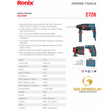 Ronix Corded Rotary Hammer, 850W, SDS-Plus Model #2726