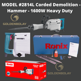 Ronix Corded Demolition Hammer, 1700W, 45J, HEX MODEL #2814