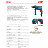 RONIX MODEL #2214 Corded Impact Drill 750W, Keyed Chuck