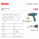 RONIX MODEL #1104 Heat Gun, 2000W, 450-600 °C, 5 Nozzles
