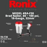 Ronix Brad Nailer, 60 ~ 100 psi, 18-Gauge, 32mm Model #RA-F30