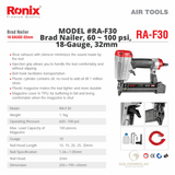 Ronix Brad Nailer, 60 ~ 100 psi, 18-Gauge, 32mm Model #RA-F30