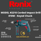 RONIX Corded Impact Drill, 810W, Keyed Chuck MODEL #2210
