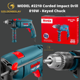 RONIX Corded Impact Drill, 810W, Keyed Chuck MODEL #2210