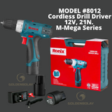 Ronix Cordless Drill Driver, 12V, 21N.M-Mega Series  Model #8012