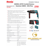 RONIX Corded Rotary Hammer, 800W, SDS-Plus, 220V  MODEL #2701